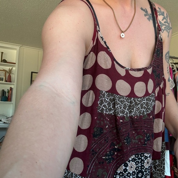 Bohemian Patchwork Maxi Dress in Burgundy and Beige - Picture 3 of 5